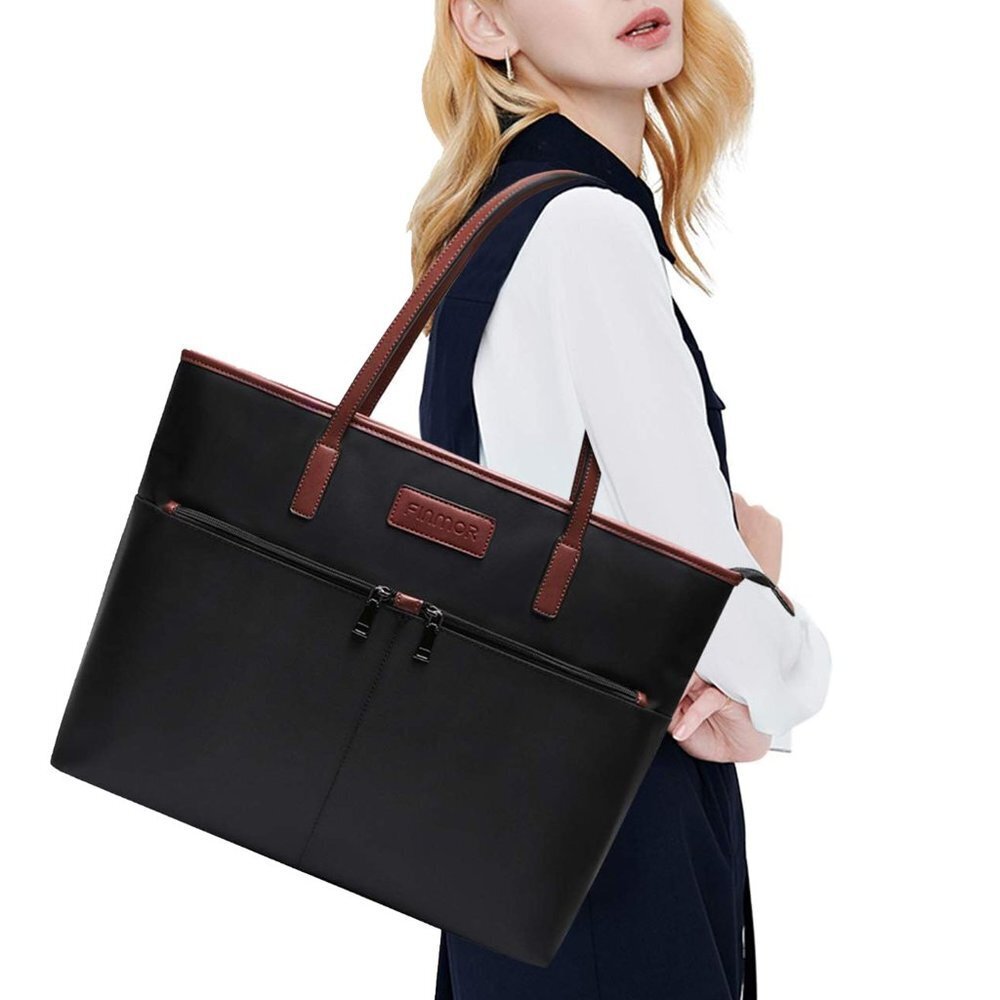 FINMOR Laptop 15.6 Inch Multi Pockets Lightweight Nylon Tote Bag Case